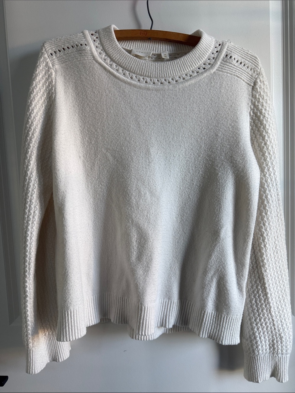 Cyrus Ivory Crewneck Sweater with Knit Detail
